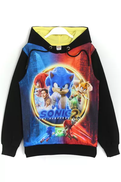 Hedgehog Sonic The Hedgehog 2 Printed Boys' Sweatshirt Hoodie Black Color