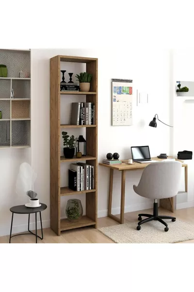 Libreria decorativa in noce a 6 ripiani, scaffale per libri, libreria da ufficio, armadio, mensola per documenti, mensola domestica, scaffale per libri