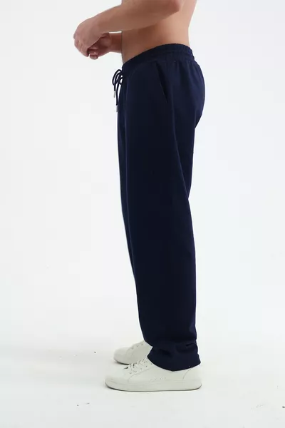 Pantaloni della tuta baggy blu scuro 2 fili, gamba larga, taglio completo