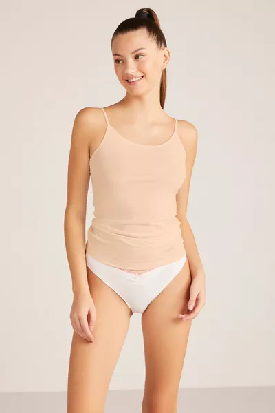 تيشيرت قطني أساسي بحمالات علوية جديد