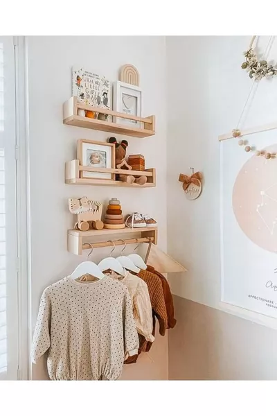 Montessori Bookshelf Children's Baby Room Shelf Wooden Bookshelf Coat Rack cm 3-Piece Reversible Shelf