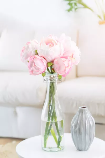 Изкуствени цветя 6 бр. сребристи Пиони Рози Букет  см Пудра розово