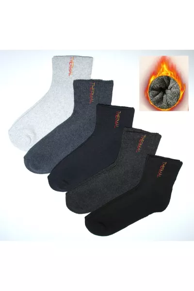 5 أزواج من جوارب رجالية كاملة من القماش الحراري/جوارب شتوية قصيرة