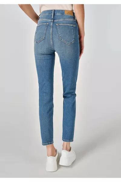 Slim Fit Mittelbund Gerade Bein Damen Indigo Jeans