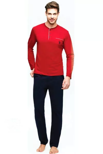 طقم بيجامة قطني بكم طويل للمهور باللون القرمزي 