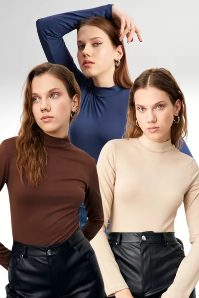 Kadın Krem Lacivert Acı Kahve 3'lü Body