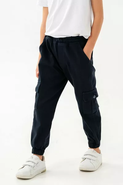 بنطال جوغر بأرجل وشريط خصر مطاطي وجيوب كارجو للأطفال الذكور