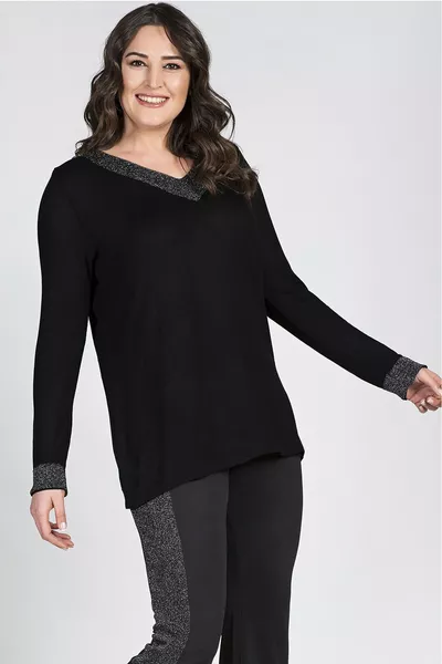 Women's Black Sequin Detail Long Sleeve Blouse  1u