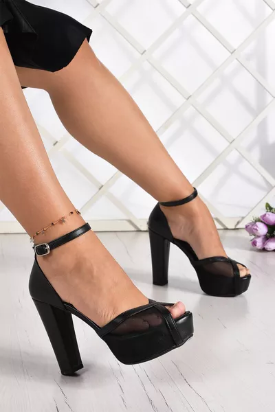 كارمن أسود نباتي منصة منصة أحذية السهرة