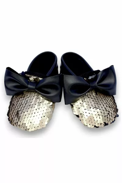 Black Gold Sequin Bow Baby Girl Loafers