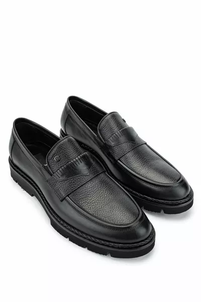 Mocassins noirs en cuir véritable pour hommes