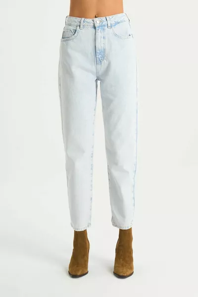 Hellblaue Mom-Jeans mit hoher Taille und Pat Reißverschluss C 