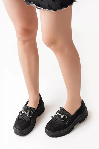  Zwarte Suède Buckle Casual Loafer Schoenen met hoge zool