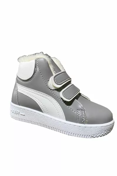 Unisex Boys - Girls Fur Winter Velcro Anatomical Sole Stitched Boots - Grey