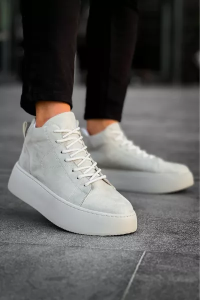  الرباط متابعة الرجال عالية النعل المستوردة رمادي من جلد الغزال الأحذية الرياضية