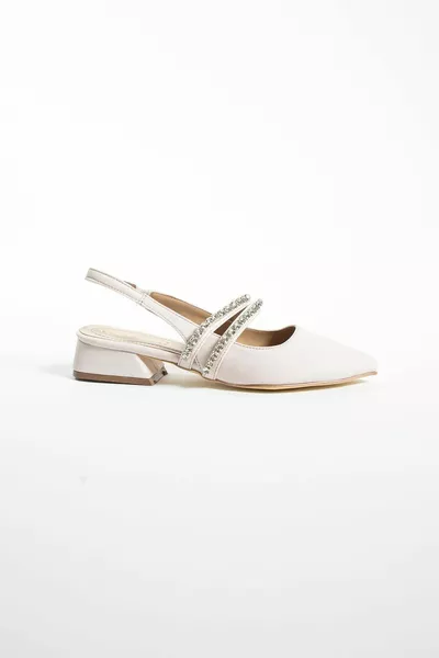 LOA CREAM STONE STRIPE DETAIL BACK ELASTIC WOMEN'S BALLET FLATS