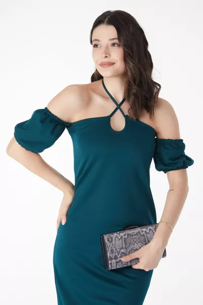 Robe de soirée droite à manches princesse vertes pour femmes - 