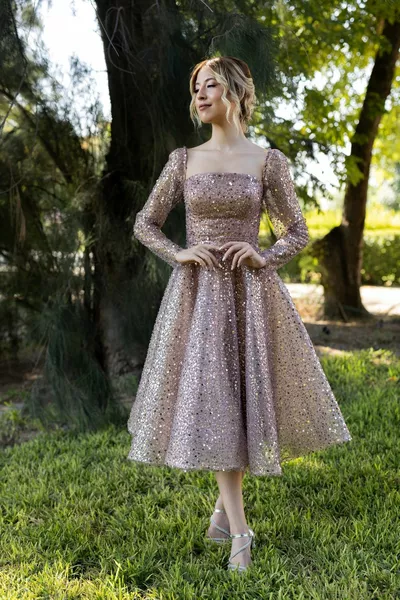 Themis Перлена дантела Midi Дължина Рокля Годеж и Заявка