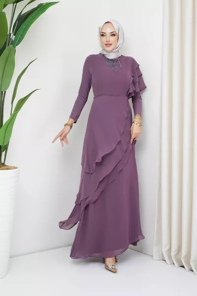 حبة ودولاب الموازنة مفصلة الشيفون الحجاب مساء اللباس أرجواني 