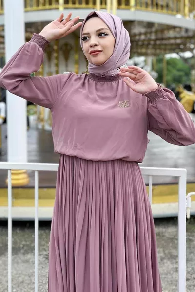 مطوي الشيفون مساء اللباس الورد المجفف