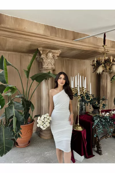 Yesy Büzgülü Midi Boy Elbise 