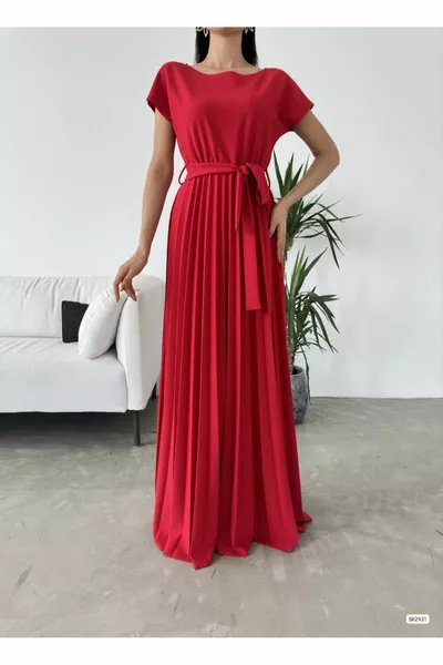 Plisseerock Design Maxi-Abendkleid mit Gürtel