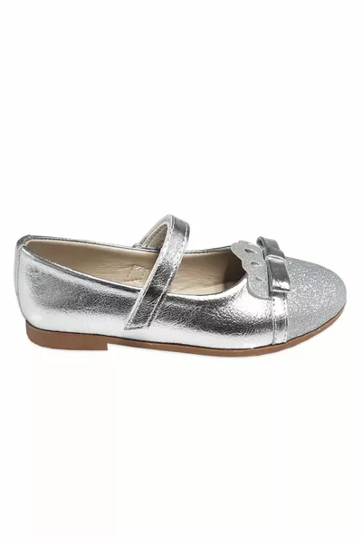 Silver Lame Crown Bow Ballerinas für Mädchen
