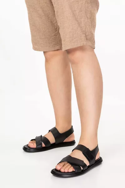 Erkek Hakiki Deri Günlük Klasik Sandalet esm. Siyah