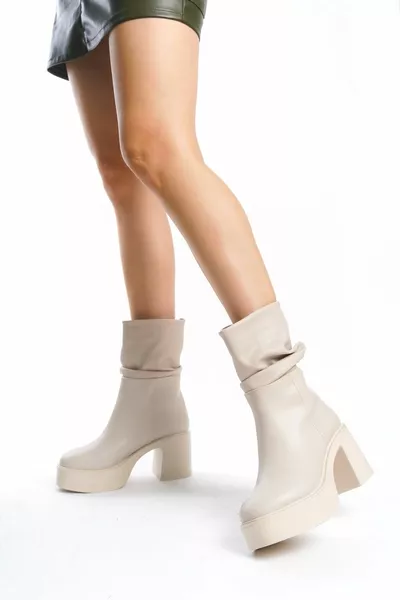 Milda Beige Skin Gusseted Boots