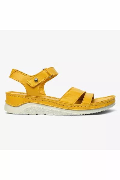 Sandales en cuir véritable jaune pour femmes 