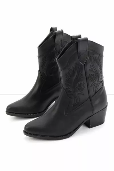 Bottes western courtes à pied Cowboy Femmes Bottes NOIR