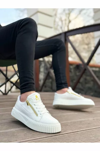  BOA Thick High Sole Double Zipper Blanc Chaussures Homme