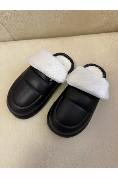Черные плюшевые тапочки на подкладке
