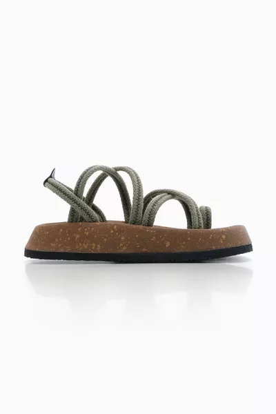 Sandali casual da uomo con suola in sughero fantasia in corda di cotone Flip Cross Band Reyse Khaki
