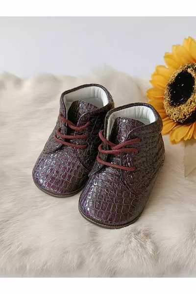 Plum stampato in vera pelle Baby Booties