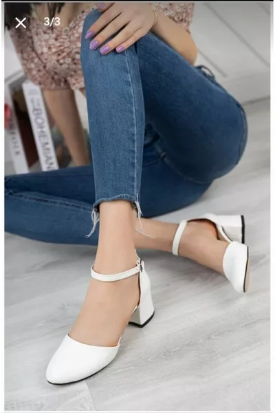 CHAUSSURES POUR FEMMES PEAU BLANCHE TALONS COURTS CHEVILLE CRAVATE CHAUSSURES DÉCONTRACTÉES CLASSIQUES