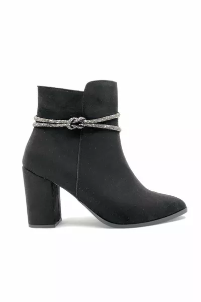 Feles Ankle Knot Stone Low-Cut Classico Stivali Donna NERO-CAMOSCIO