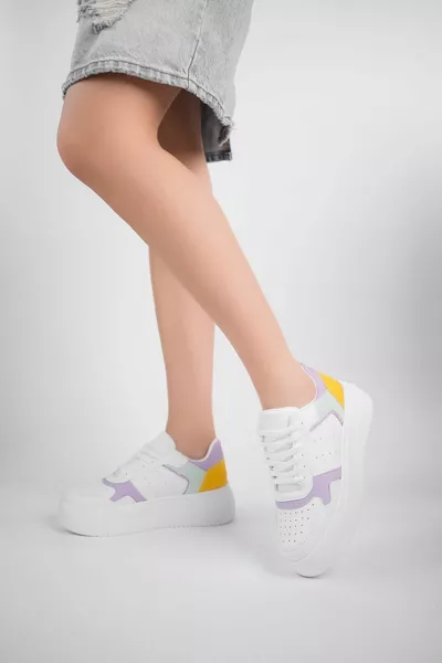 Мягкая каблук сиреневая белая женская обувь