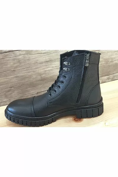 Militaire en cuir véritable à fermeture éclair Noir Bottes postales pour hommes