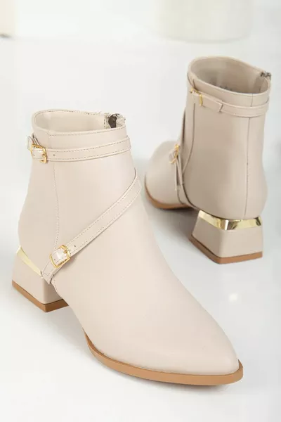 كريم الجلد 4 سم أحذية نسائية أنيقة غير رسمية مع كعب مجلفن سميك مع أحزمة 