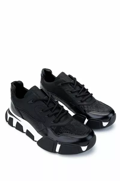 سنيكرز وسنيكرز جلد طبيعي أسود للرجال