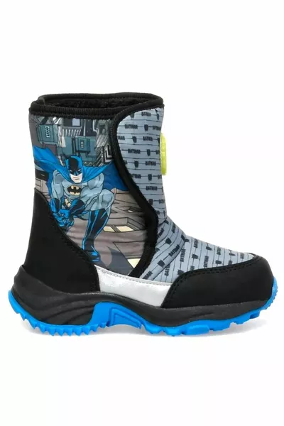 حذاء ثلجي أسود خفيف الوزن غير قابل للانزلاق للأولاد مع نعل داخلي من الفرو