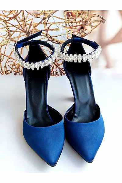 Дамски сатенени тъмносини 9 см вечерни обувки t (един размер по-малък)