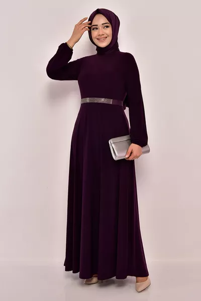 Рокля с колан Лилаво 