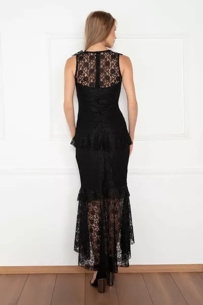 الدانتيل كشكش مفصلة ميدي مساء اللباس 