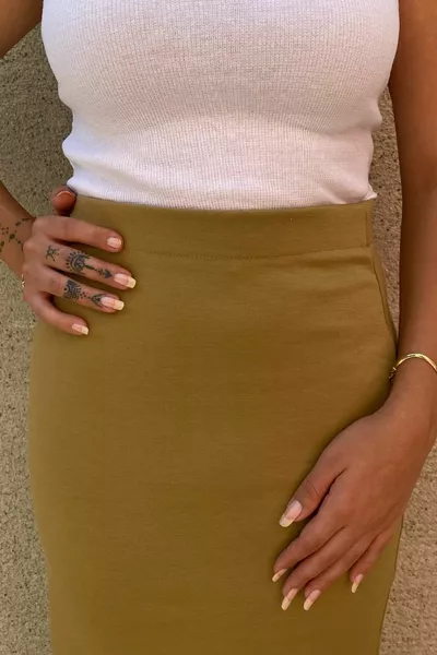 Women's Light Brown Slit Long Lycra Pencil Skirt
