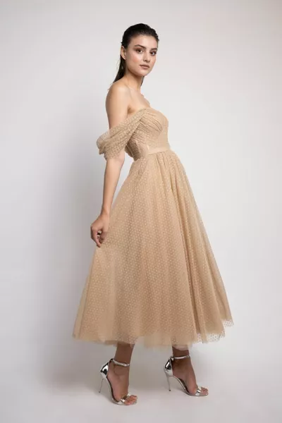 اللحم الملونة البولكا نقطة ميدي طول مساء اللباس / مساء اللباس