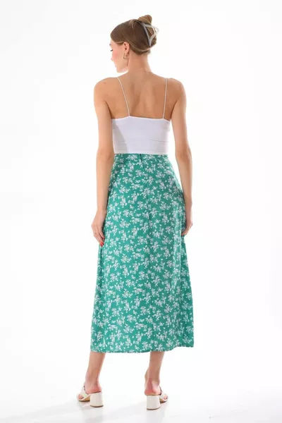 Langer Rock mit elastischer Taille und Schlitzen mit Blumenmuster