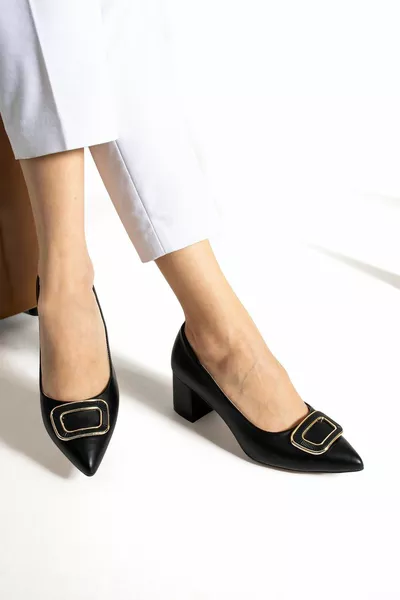 Женские туфли на низком каблуке 5,5 см с пряжкой с острым носом Повседневные вечерние платья Женские каблуки ()