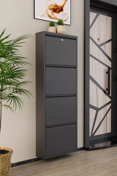 Gesloten metalen schoenenkast met 4 deuren, antraciet